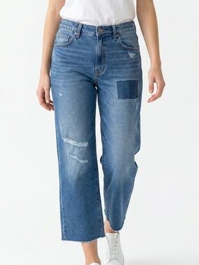 Jessica Simpson NWT Zinnia Wide Leg Boyfriend Jeans Womens 4 Blue Distressed